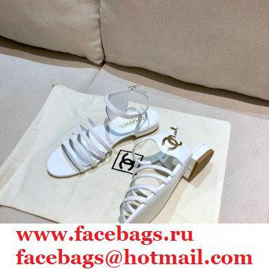 Chanel Lambskin CC Logo Sandals G36958 White 2021 - Click Image to Close