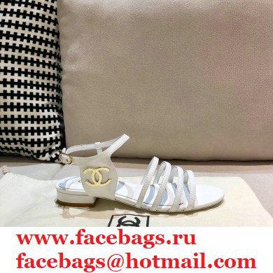 Chanel Lambskin CC Logo Sandals G36958 White 2021 - Click Image to Close