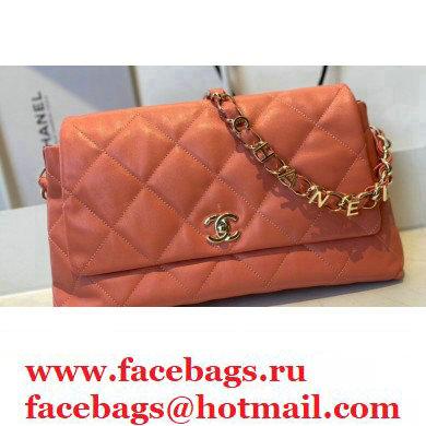Chanel Lambskin Large Flap Bag with Logo Strap AS2316 Coral Pink 2021 - Click Image to Close