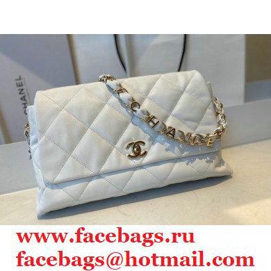 Chanel Lambskin Large Flap Bag with Logo Strap AS2316 White 2021