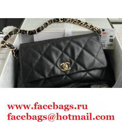 Chanel Lambskin Medium Flap Bag with Logo Strap AS2300 Black 2021