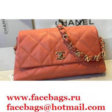 Chanel Lambskin Medium Flap Bag with Logo Strap AS2300 Coral Pink 2021 - Click Image to Close