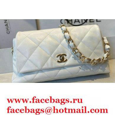 Chanel Lambskin Medium Flap Bag with Logo Strap AS2300 White 2021 - Click Image to Close