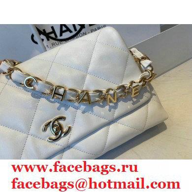 Chanel Lambskin Medium Flap Bag with Logo Strap AS2300 White 2021