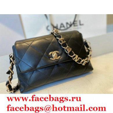 Chanel Lambskin Small Flap Bag with Logo Strap AS2299 Black 2021