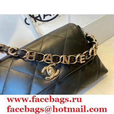 Chanel Lambskin Small Flap Bag with Logo Strap AS2299 Black 2021