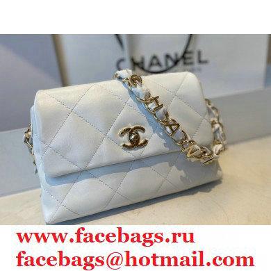 Chanel Lambskin Small Flap Bag with Logo Strap AS2299 White 2021