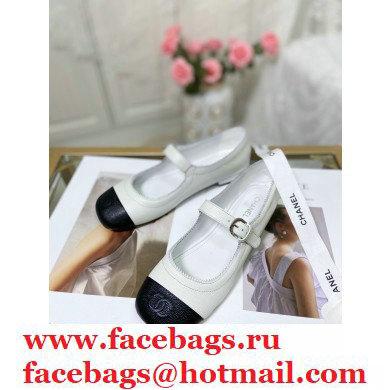 Chanel Mary Janes G36482 Grained Calfskin White 2021 - Click Image to Close