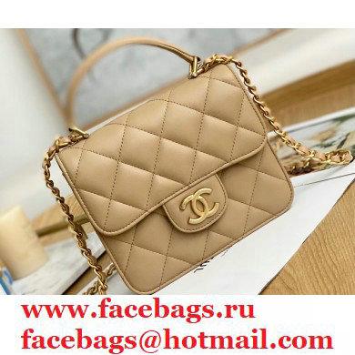 Chanel Mini Classic Flap Bag with Top Handle Beige 2021 - Click Image to Close
