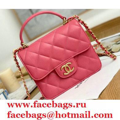 Chanel Mini Classic Flap Bag with Top Handle Coral Pink 2021 - Click Image to Close