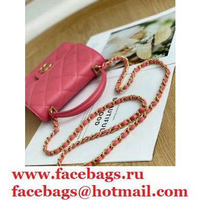 Chanel Mini Classic Flap Bag with Top Handle Coral Pink 2021