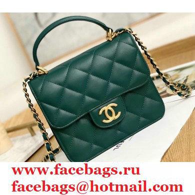 Chanel Mini Classic Flap Bag with Top Handle Dark Green 2021