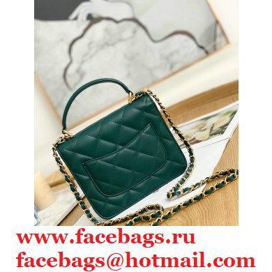 Chanel Mini Classic Flap Bag with Top Handle Dark Green 2021 - Click Image to Close