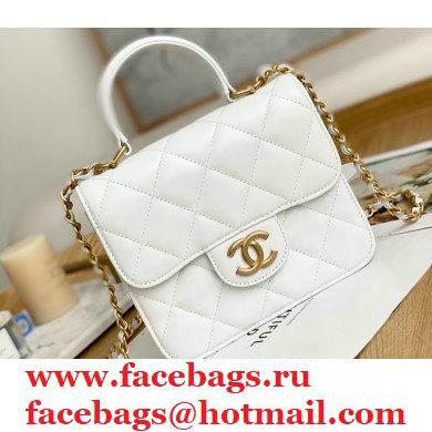 Chanel Mini Classic Flap Bag with Top Handle White 2021 - Click Image to Close