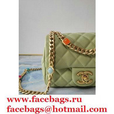 Chanel Resin Chain Lambskin Mini Flap Bag AS2379 Light Green 2021