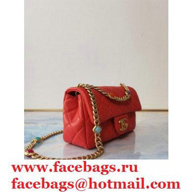 Chanel Resin Chain Lambskin Small Flap Bag AS2380 Red 2021