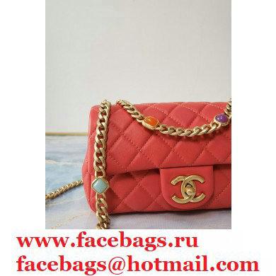 Chanel Resin Chain Lambskin Small Flap Bag AS2380 Red 2021