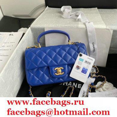 Chanel Small Classic Flap Bag with Top Handle AS2431 Blue 2021 - Click Image to Close