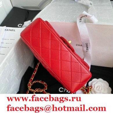 Chanel Small Classic Flap Bag with Top Handle AS2431 Red 2021 - Click Image to Close