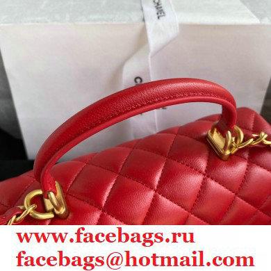 Chanel Small Classic Flap Bag with Top Handle AS2431 Red 2021 - Click Image to Close