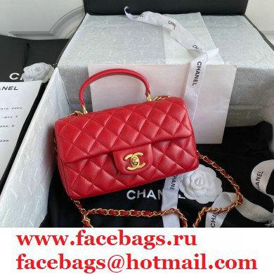 Chanel Small Classic Flap Bag with Top Handle AS2431 Red 2021