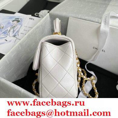 Chanel Small Classic Flap Bag with Top Handle AS2431 White 2021 - Click Image to Close