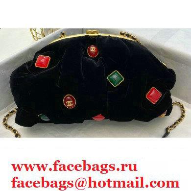 Chanel Velvet Clutch Bag with Chain AS2137 Black/Red Charms 2020