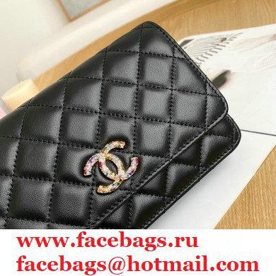 Chanel Zirconium Crystal CC Logo Wallet on Chain WOC Bag AP1943 Black 2021 - Click Image to Close