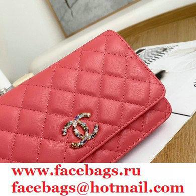 Chanel Zirconium Crystal CC Logo Wallet on Chain WOC Bag AP1943 Coral Pink 2021