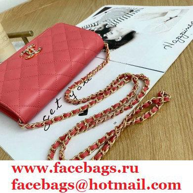 Chanel Zirconium Crystal CC Logo Wallet on Chain WOC Bag AP1943 Coral Pink 2021 - Click Image to Close