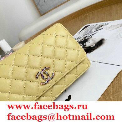 Chanel Zirconium Crystal CC Logo Wallet on Chain WOC Bag AP1943 Yellow 2021 - Click Image to Close