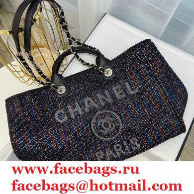 Chanel black sequins Deauville Canvas Tote Shopping Bag
