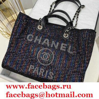 Chanel black sequins Deauville Canvas Tote Shopping Bag - Click Image to Close