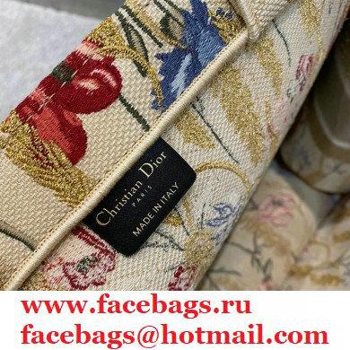 Dior Book Tote Bag in Beige Multicolor Hibiscus Metallic Thread Embroidery 2021