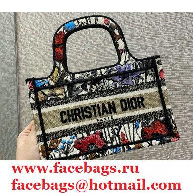 Dior Mini Book Tote Bag in Multicolor Mille Fleurs Embroidery 2021