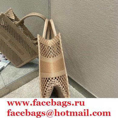 Dior Small Book Tote Bag in Nude Pink Mesh Embroidery 2021