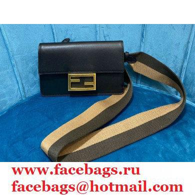 Fendi Flat Baguette Mini Bag Black with Detachable Shoulder Strap 2021