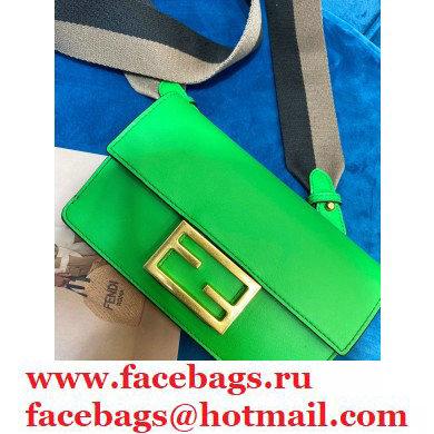 Fendi Flat Baguette Mini Bag Green with Detachable Shoulder Strap 2021