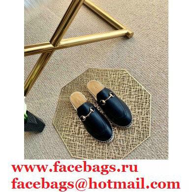 Gucci Leather Horsebit Espadrilles Slippers Black 2021 - Click Image to Close