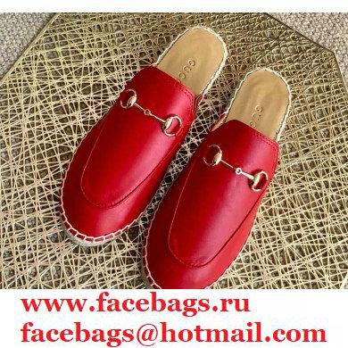 Gucci Leather Horsebit Espadrilles Slippers Red 2021 - Click Image to Close