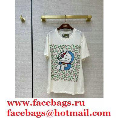 GuccixDoraemon and cartoon flower print T-shirt IVORY 2020