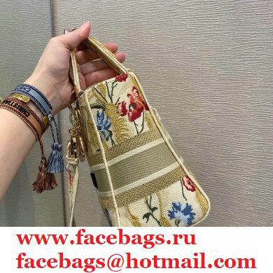 Lady Dior Medium Bag in Beige Multicolor Hibiscus Metallic Thread Embroidery 2021
