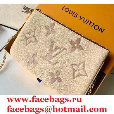 Louis Vuitton Monogram Empreinte Leather Double Zip Pochette Bag M80084 Cream/Bois de Rose Pink 2021