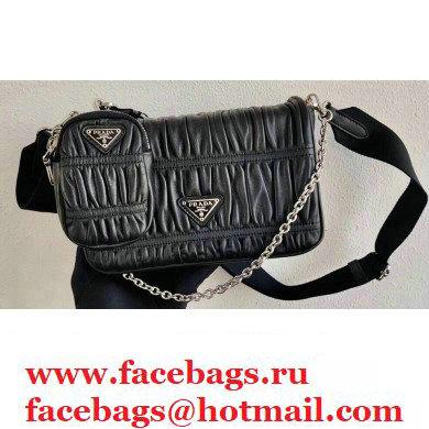 Prada Gaufre Embossed Leather Shoulder Bag 1BD289 Black 2021