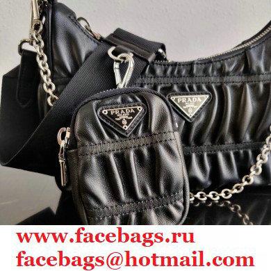 Prada Re-Edition 2005 Gaufre Embossed Leather Shoulder Hobo Bag 1BH204 Black 2021