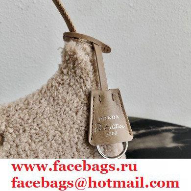 Prada Shearling Re-Edition 2000 Nylon Mini Hobo Bag 1NE515 Beige 2021