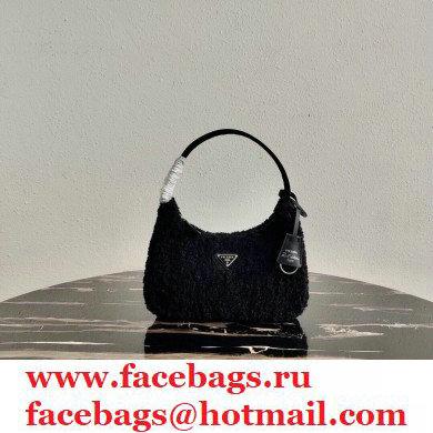 Prada Shearling Re-Edition 2000 Nylon Mini Hobo Bag 1NE515 Black 2021