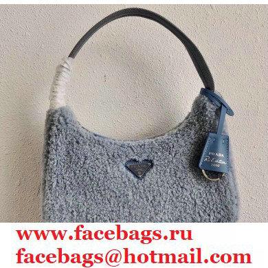Prada Shearling Re-Edition 2000 Nylon Mini Hobo Bag 1NE515 Blue 2021