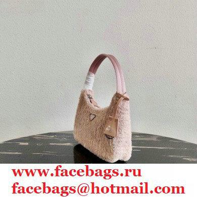 Prada Shearling Re-Edition 2000 Nylon Mini Hobo Bag 1NE515 Nude Pink 2021
