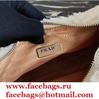 Prada Shearling Re-Edition 2000 Nylon Mini Hobo Bag 1NE515 White 2021